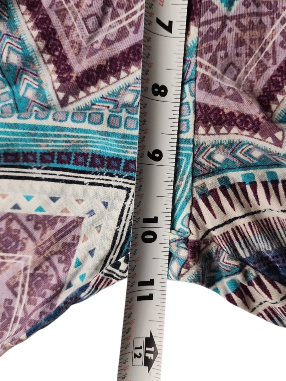 Chevron Wide Leg Palazzo Pants Teal Purple Boho Flowy Sz L | Resort Vacation Bea - Picture 8 of 13
